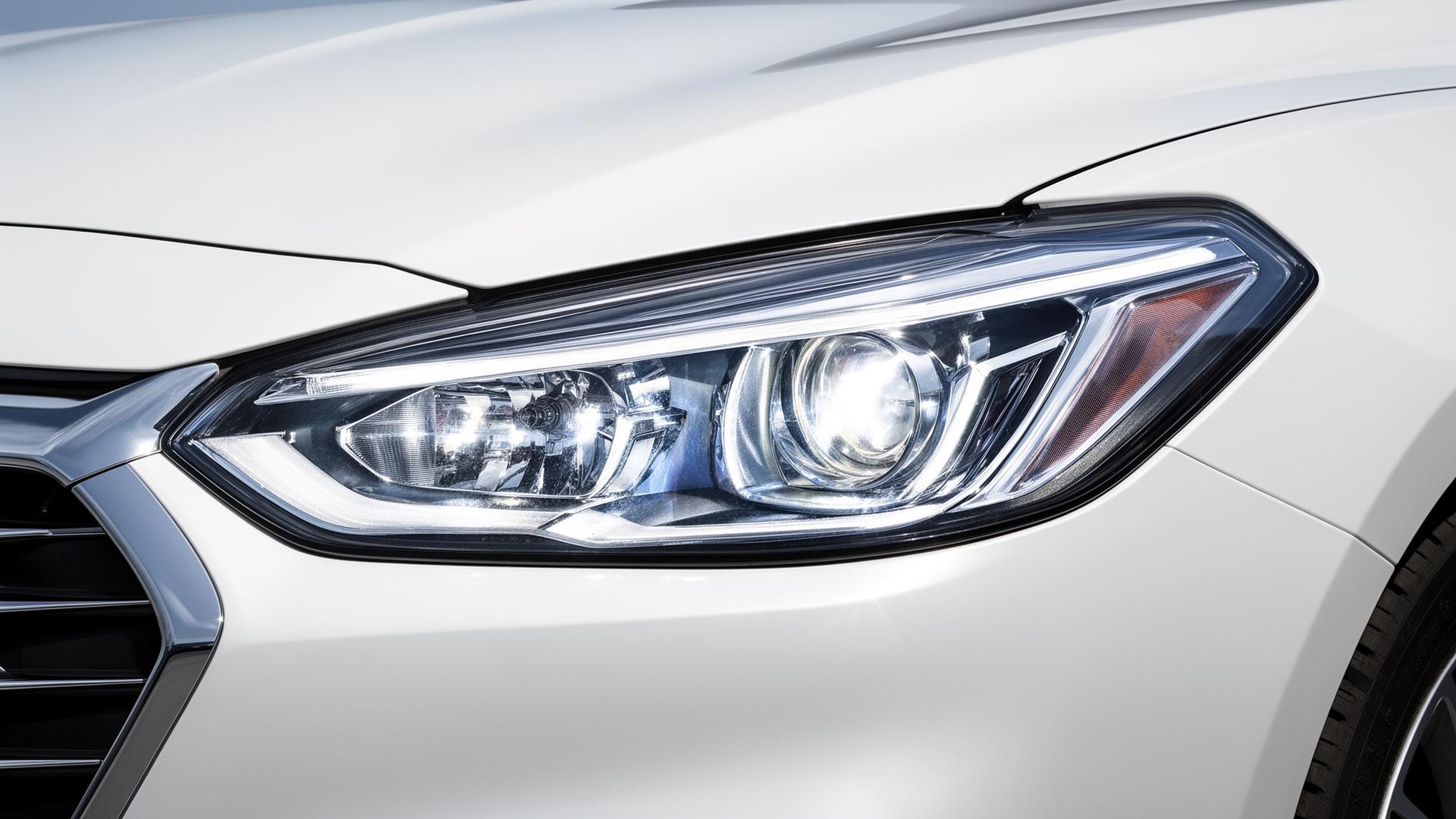 Restored crystal-clear headlight on a white sedan